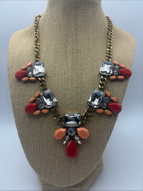 J. Crew Jewelry - J Crew Statement Crystal & Coral Teardrop Bib Necklace